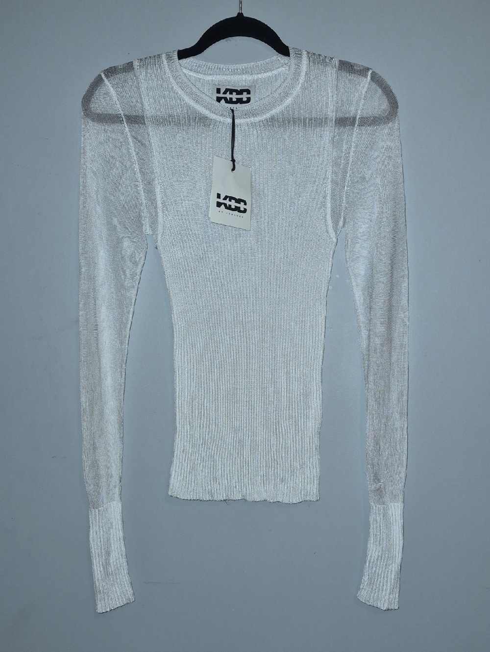 KBB BY KAHLANA hite Sheer Ribbed Scoop Neck Long-Sleeve Sweater